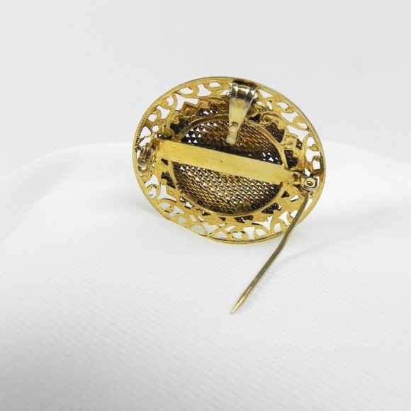 Vintage Pearl Filigree Brooch | Gold-Tone Rose Brooch or Pendant - Picture 2 of 12